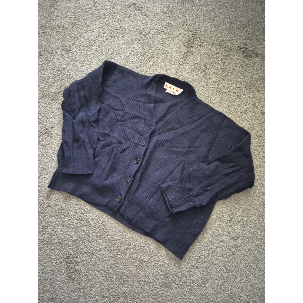 Marni - Women Crop Cardigan Sweater - Size: 38 Medium - Blue